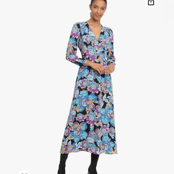 Donna Morgan Dresses | Donna Morgan Floral Long Sleeve V-Neck Maxi Sz 8 | Color: Blue/Purple | Size: 8 | Jennabellove's Closet